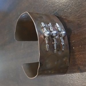 Bracelet/Cuff Style Hammered Copper/Silvertone Accents 2" Wide